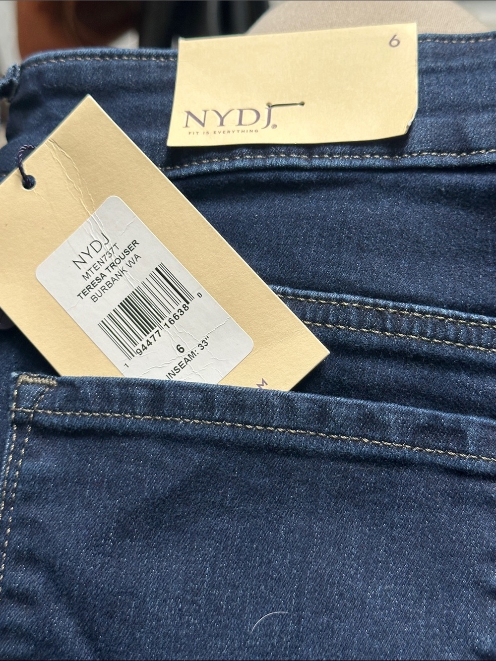 NYDJ Indigo Stretch Denim Jeans with Contrast Stitching